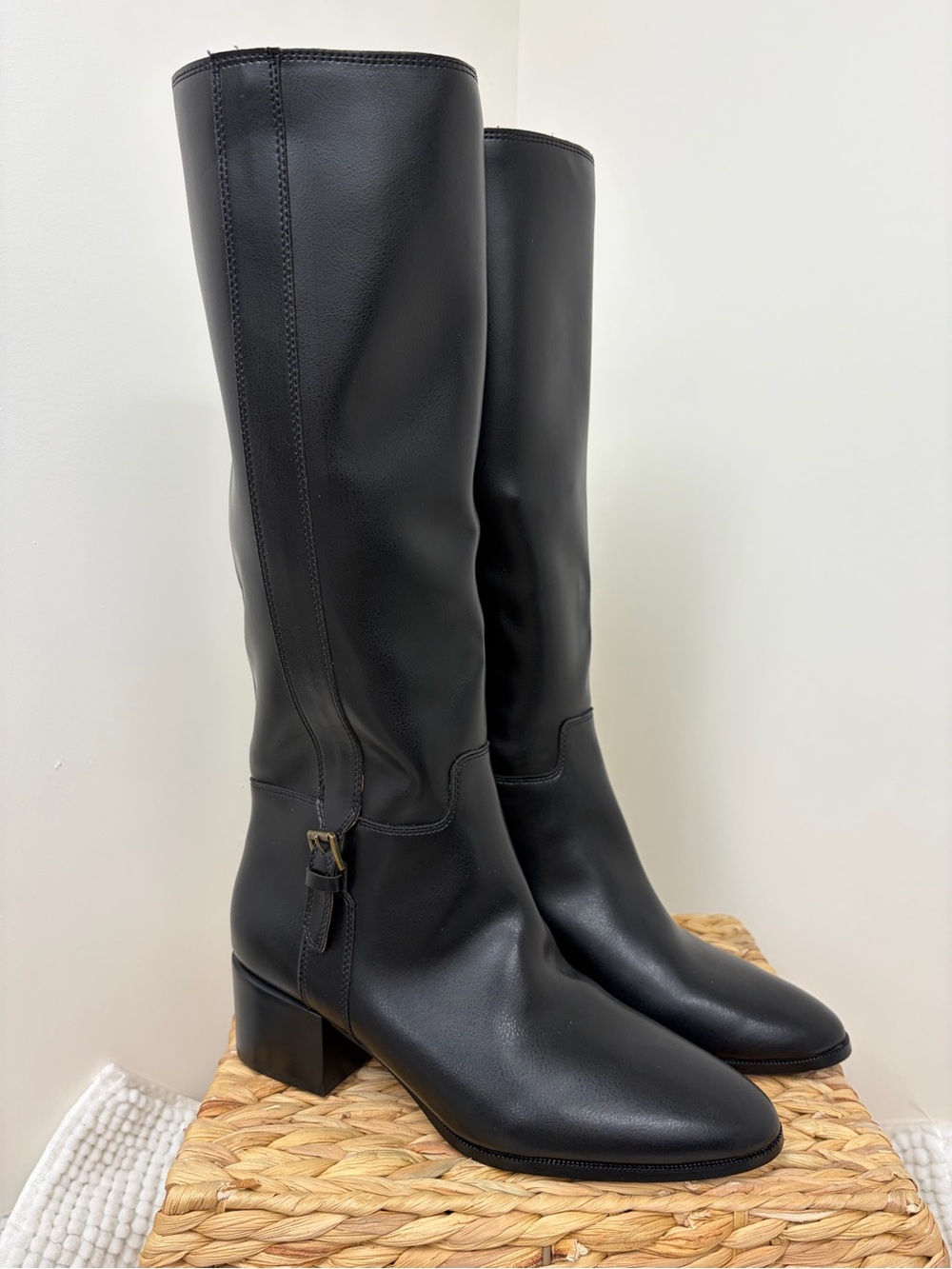 Franco Sarto Black Leather Knee-High Block Heel Boots